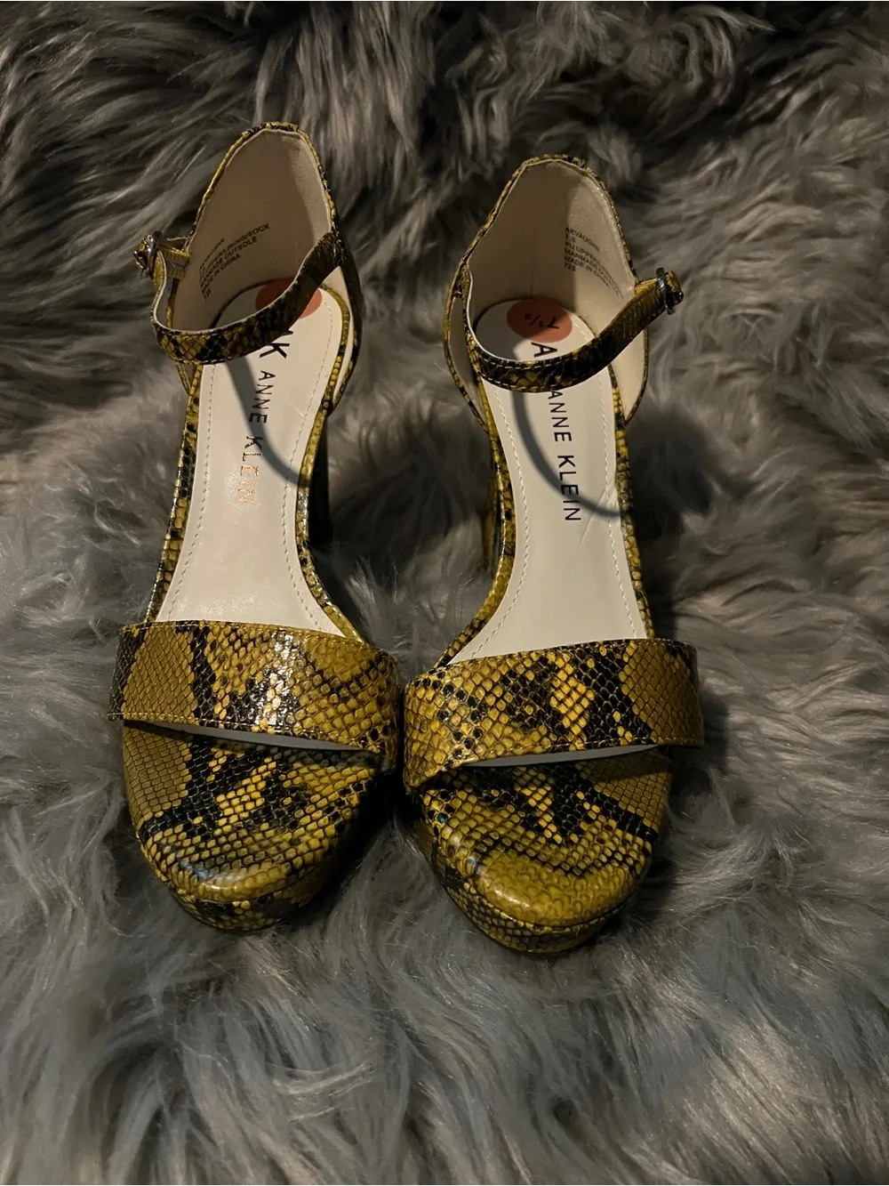 Anne Klein Yellow and Black Snake-Print Platform